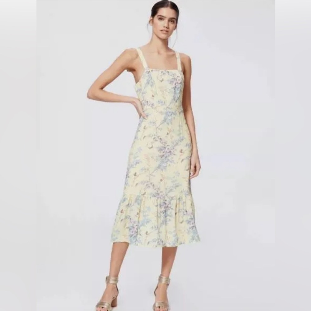 PAIGE yellow floral Tolucah midi dress size XS